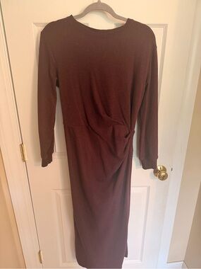 LOFT Long Sleeve Knot-Detail Dress - Maroon